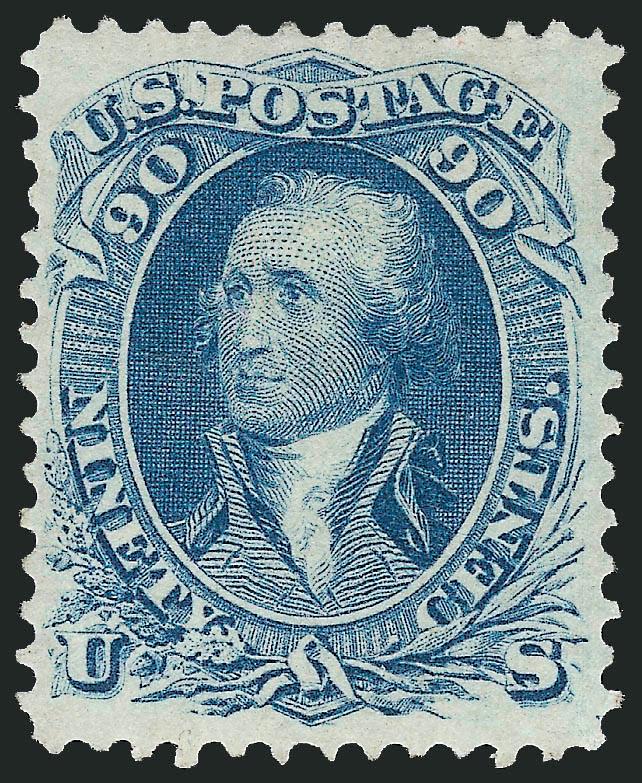 90c Blue (72).> Original gum, brilliant color and detailed impression on crisp paper, well-proportioned margins for this difficult issue<><>^VERY FINE AND CHOICE. A BEAUTIFUL ORIGINAL-GUM EXAMPLE OF THE 90-CENT
1861 ISSUE.^<><>With 1988 and 2009