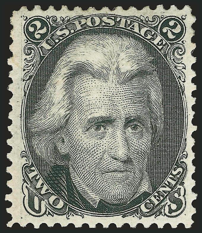 2c Black, Re-Issue (103).> Original gum, sharp proof-like impression and crisp shade, wide margins<><>^VERY FINE AND CHOICE ORIGINAL-GUM EXAMPLE OF THE 2-CENT BLACK JACK RE-ISSUE.^<><>Only 979 sold. With 1985 and
1994 P.F. certificates