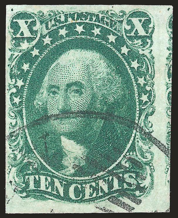 10c Green, Ty. II (14).> Position 37L1, ample to large margins incl. portion of adjoining stamp at right, <New York Ocean Mail> circular datestamp, Very Fine, with 1987 P.F. certificate