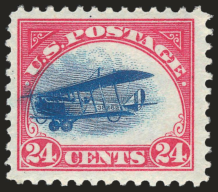 24c Carmine Rose & Blue, 1918 Air Post (C3).> Mint N.H., attractive margins, shifted vignette approaching the fast plane variety, Very Fine