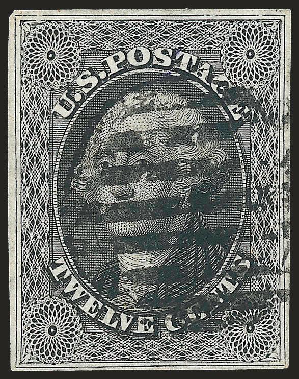 12c Gray Black (17).> Full even margins all around, bold strike of grid cancel, Very Fine