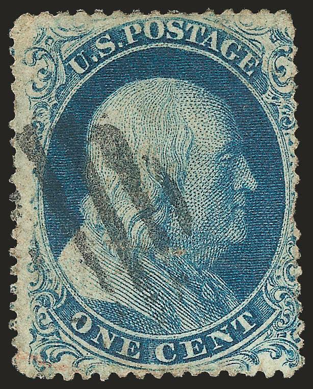 1c Blue, Ty. Ic (19b).> Position 82R4, clearly visible design characteristics, grid cancel, faults incl. creases and small thin spots, Fine appearance
