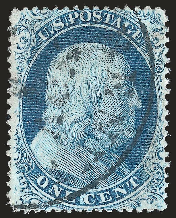 1c Blue, Ty. II (20).> Plate 2, well-centered for the tightly-spaced Plate 2, deep rich color on bright paper, town cancel, Very Fine, with 2001 P.S.E. certificate