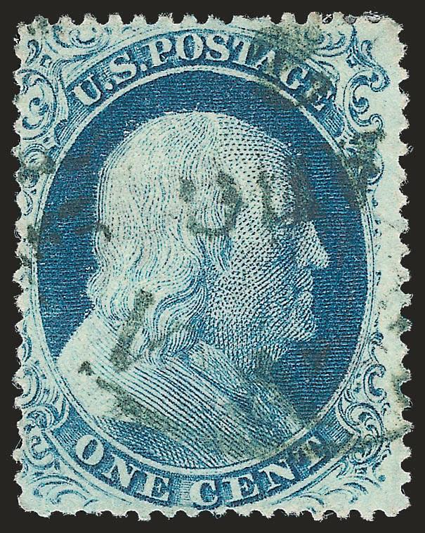 1c Blue, Ty. III (21).> Plate 4, centered to the left but with top and bottom margins clearly showing both of the breaks that define the type, bright color, town cancel, fresh and Fine, with 2010 P.F.
certificate