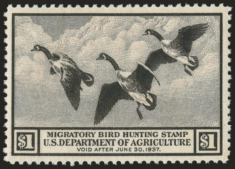 $1.00 1936 Hunting Permit (RW3).> Mint N.H., Very Fine and choice, with 2009 P.S.E. certificate (VF-XF 85 SMQ $375.00)