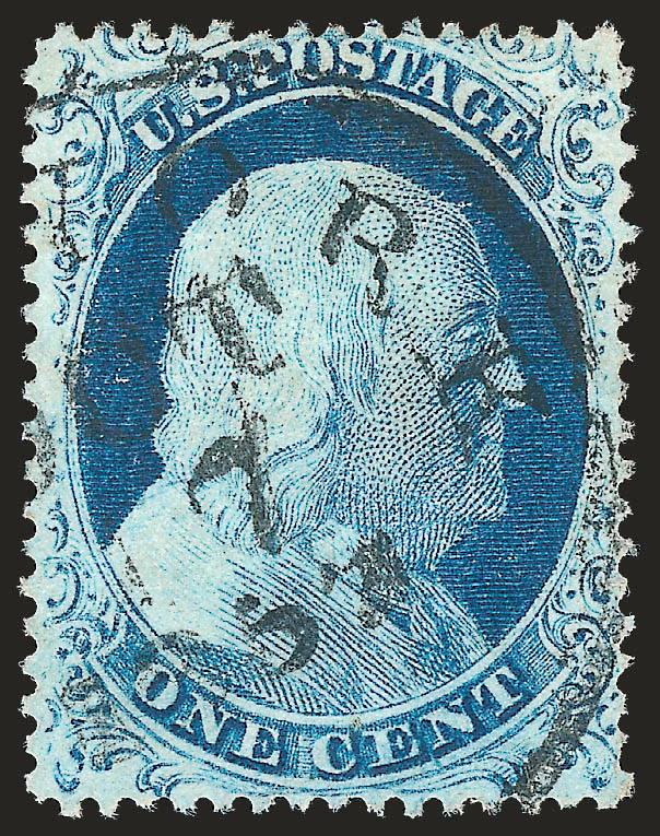 1c Blue, Ty. IV (23).> Recut once at top, bright color, nicely centered for this tightly-spaced issue, 1857 New York datestamp, fresh and Very Fine