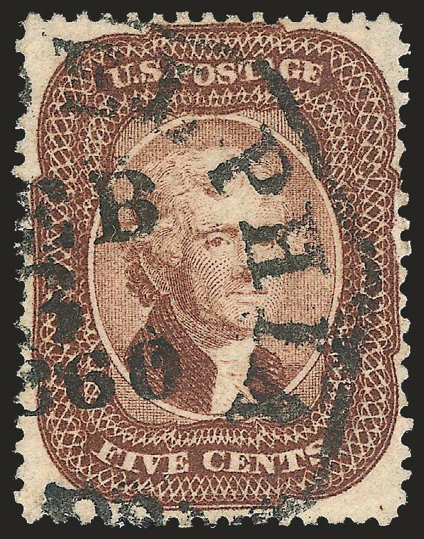 5c Brown (29).> Rich color, well-centered for this tightly-spaced issue, bold Philadelphia octagonal datestamp, Very Fine and choice, with 2005 A.P.S. certificate
