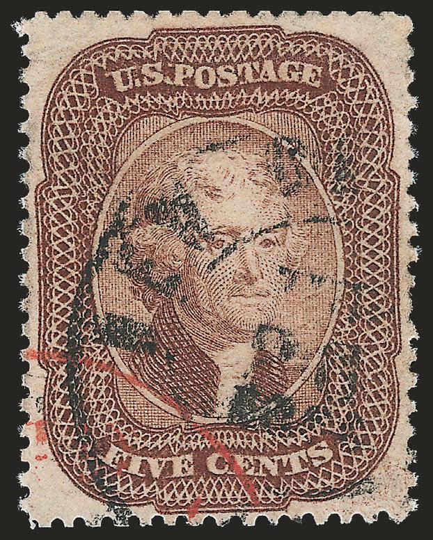 5c Brown (29).> Incredibly well-centered, rich color, New Orleans double-circle datestamp and bit of red transit, reperfed at bottom, Extremely Fine appearance, with 2009 P.S.E. certificate