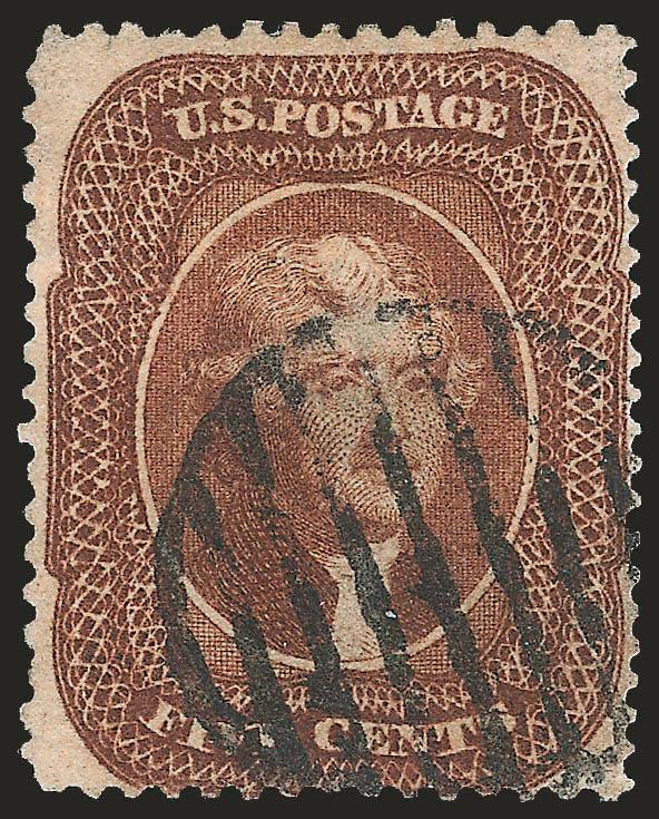 5c Orange Brown, Ty. II (30).> Warm shade, bold strike of grid cancel, small thin spot, reperfed at right, Fine appearance