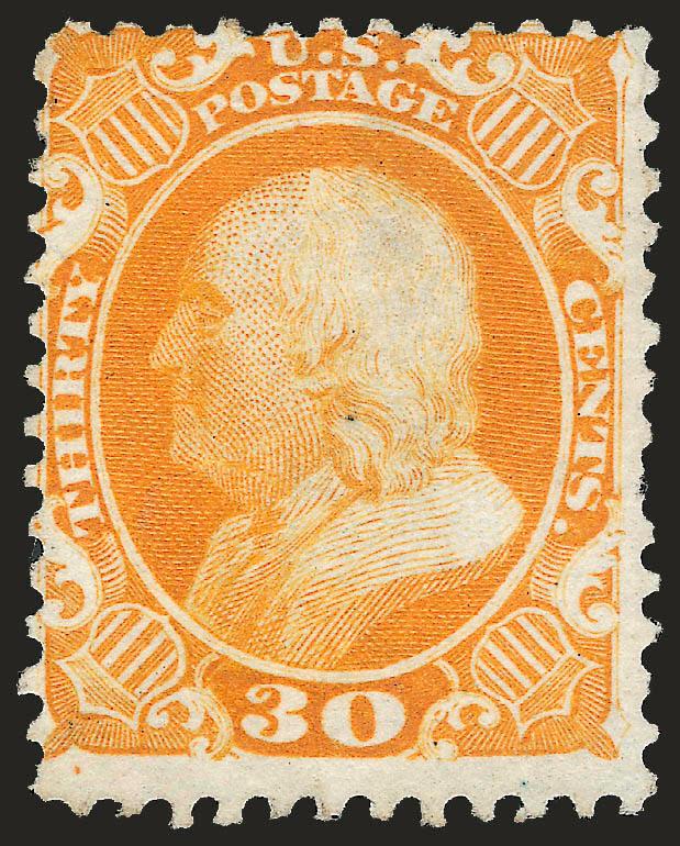 30c Yellow Orange, Reprint (46).> Without gum as issued, bright color, centered to top left, short perf at right, otherwise Very Good, only 480 were sold