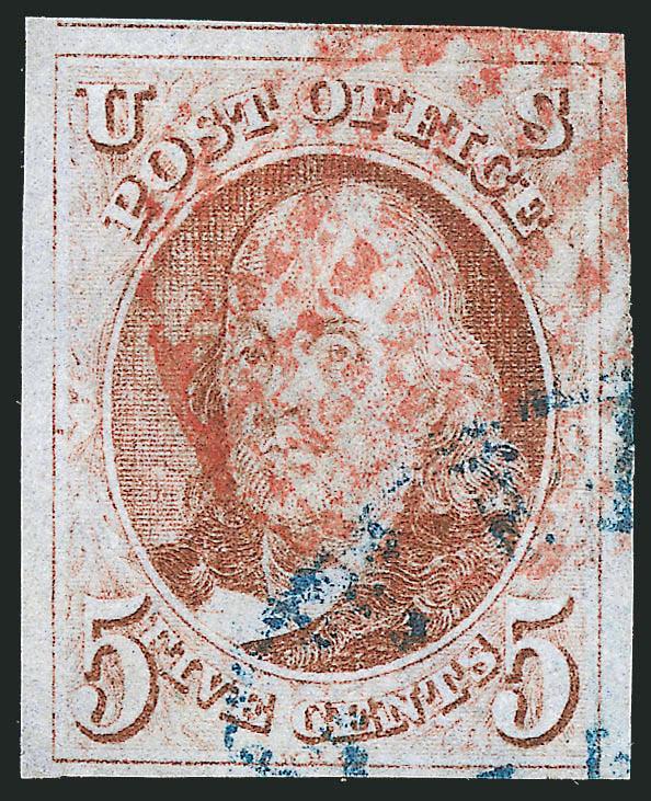 5c Brown Orange (1d).> Three huge margins, ample at bottom, excellent color and clear impression, red grid cancel and part of blue circular datestamp, Very Fine and choice, with 2009 P.F. certificate (VF-XF
85)