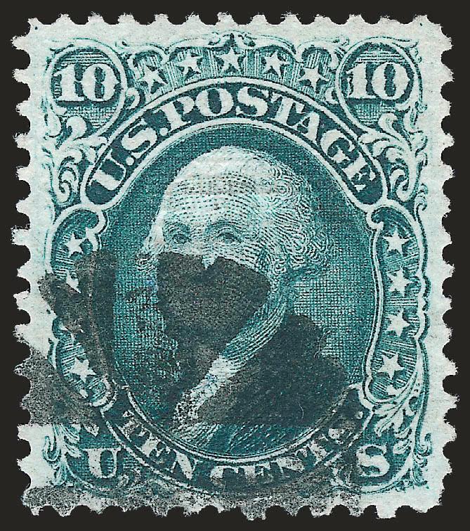 10c Green, E. Grill (89).> Well-centered with unusually wide margins all around, deep rich color, bold strike of circle of Vs cancel, Extremely Fine, with 1994 and 2010 P.S.E. certificate (XF 90 SMQ
$820.00)