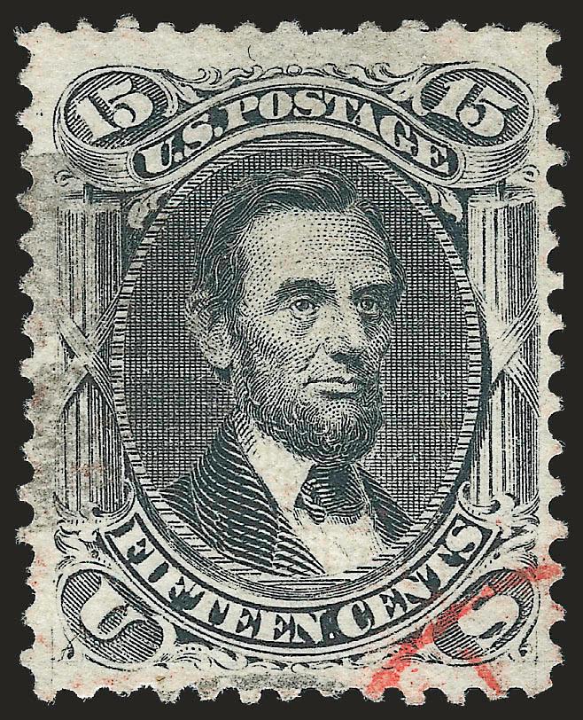 15c Black, E. Grill (91).> Detailed impression, clear grill, light face-free cork cancel and small part of red transit, Very Fine, with 1994 P.F. certificate