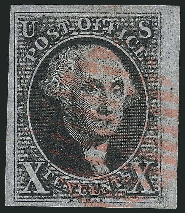 10c Black (2).> Large to huge margins with part <sheet margin at right,> deep shade and sharp impression, light red grid cancel, Extremely Fine