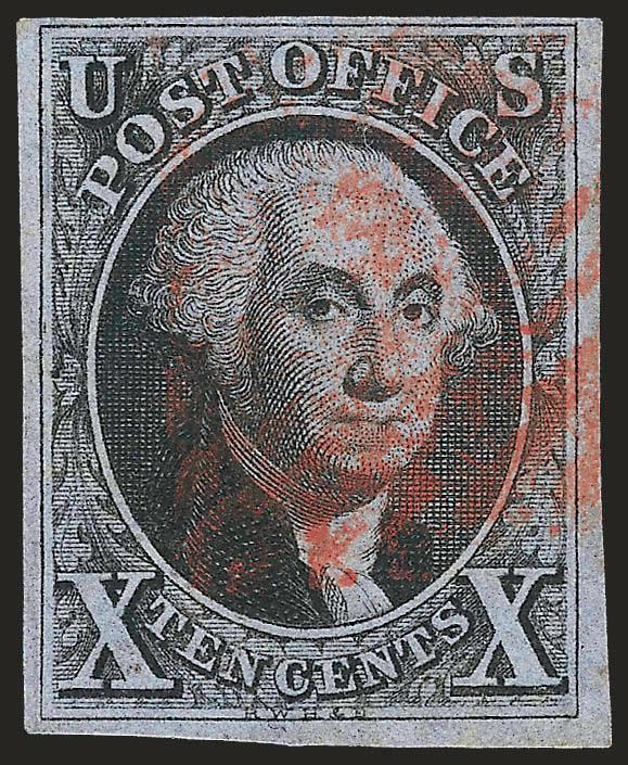 10c Black (2).> Large margins to full, crisp impression on bright paper, unobtrusive strike of red grid cancel, Very Fine, with 2003 P.F. certificate
