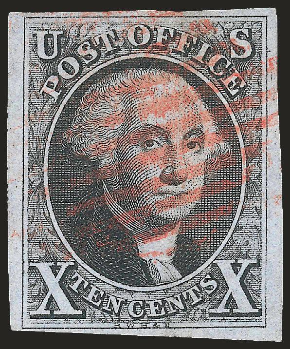 10c Black (2).> Large margins to clear, crisp impression, neat strike of red New York square grid cancel, Fine