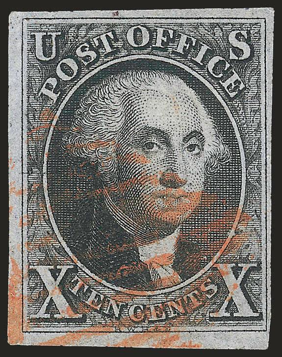 10c Black (2).> Large margins to clear, intense shade and impression, neat strike of red New York square grid cancel, light corner crease at top left, Fine appearance
