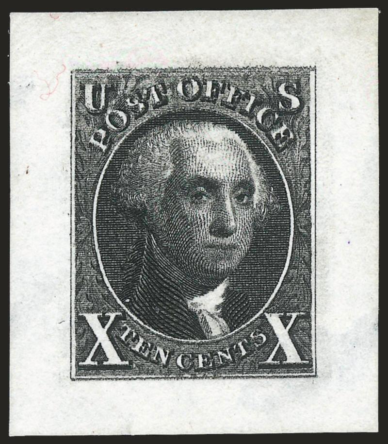 5c Orange Brown, 10c Black, Reproduction, Small Die Proofs (3P2-4P2).> Off gray cards from a Roosevelt album, some thins as often and light back staining, Extremely Fine appearance, both have a bounce print
(looks like double impression) and most n