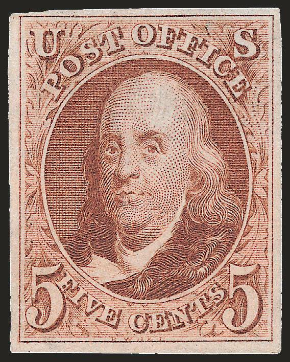 5c Red Brown, Reproduction (3).> Without gum as issued, full margins to clear, bright color, light pressed-out vertical crease at left, Fine appearance