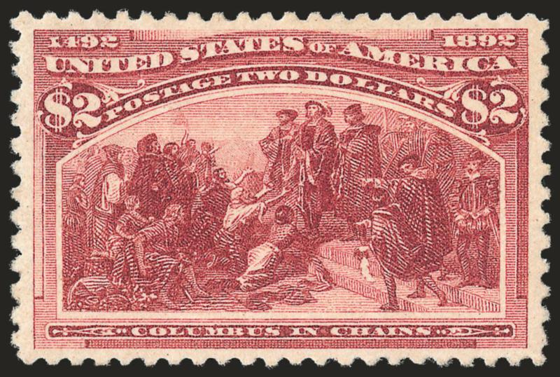 $2.00 Columbian (242).> Original gum, lightly hinged, wide balanced margins, beautiful color and well-defined impression, reperfed at top, Extremely Fine appearance, with 2008 P.S.E. certificate