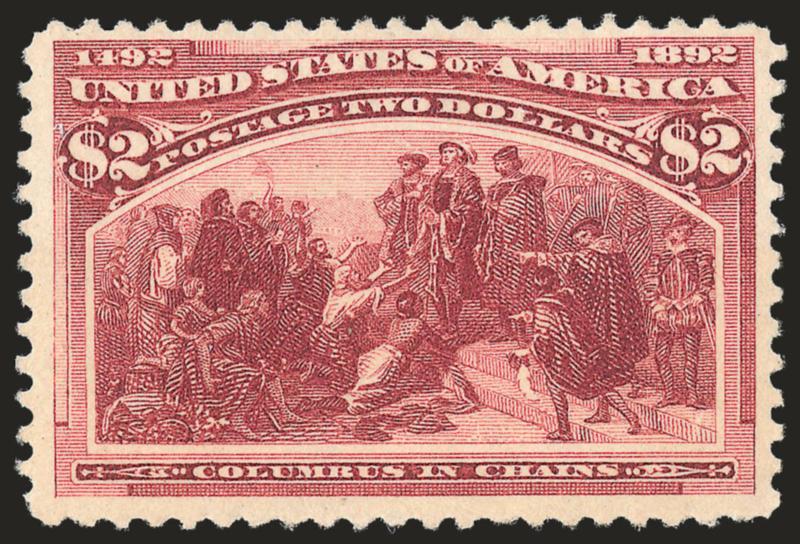 $2.00 Columbian (242).> Original gum, lightly hinged, fresh and crisp, clear impression, tiny faint thin spot (difficult to see), Fine and very attractive appearance