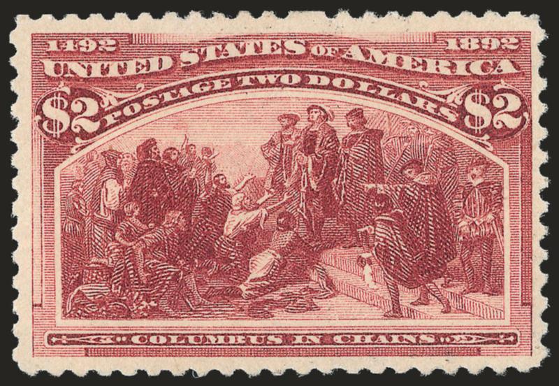 $2.00 Columbian (242).> Unused (no gum), well-proportioned margins, single unpunched perf at top, Very Fine