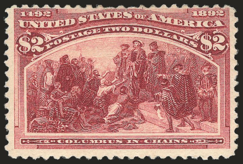 $2.00 Columbian (242).> Unused (regummed), bright shade, shortish perf at top, Fine