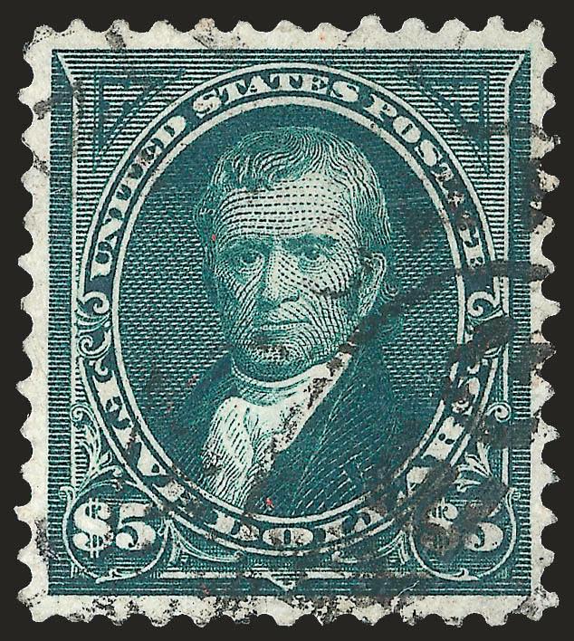 $5.00 Dark Green (278).> Bright color, attractive balanced margins, registry oval cancel, Very Fine, with 1988 P.F. certificate
