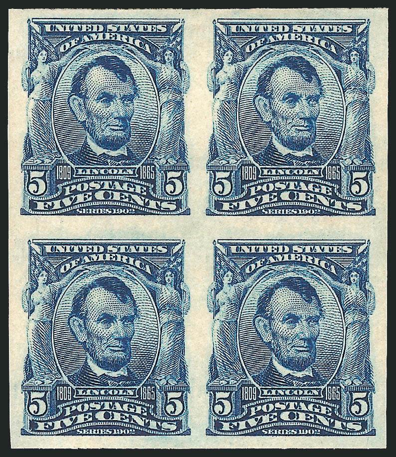 5c Blue, Imperforate (315).> Mint N.H. block of four, large and even margins all around, rich color, Very Fine and choice, with 2010 P.S.E. certificate