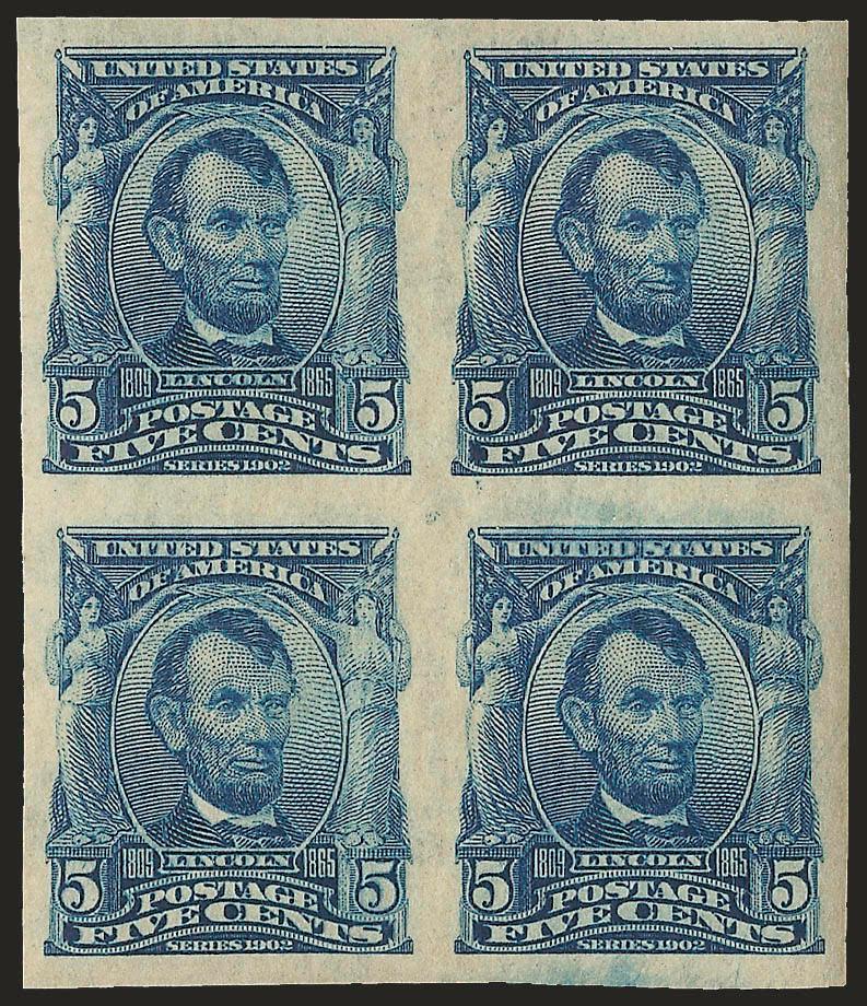 5c Blue, Imperforate (315).> Block of four, couple h.r., huge margins and rich color, Extremely Fine