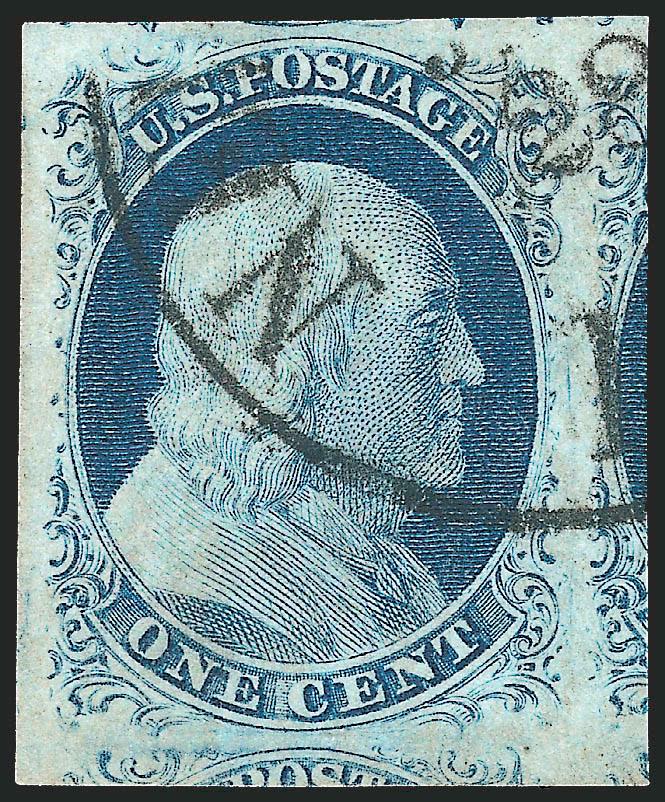 1c Blue, Ty. IV (9).> Huge Jumbo margins showing parts of six adjoining stamps, rich color and bold New Orleans circular datestamp, Extremely Fine Gem, with 2008 P.S.E. certificate (XF-Superb 95 Jumbo SMQ $700.00
as 95, $1,500.00 as 98)