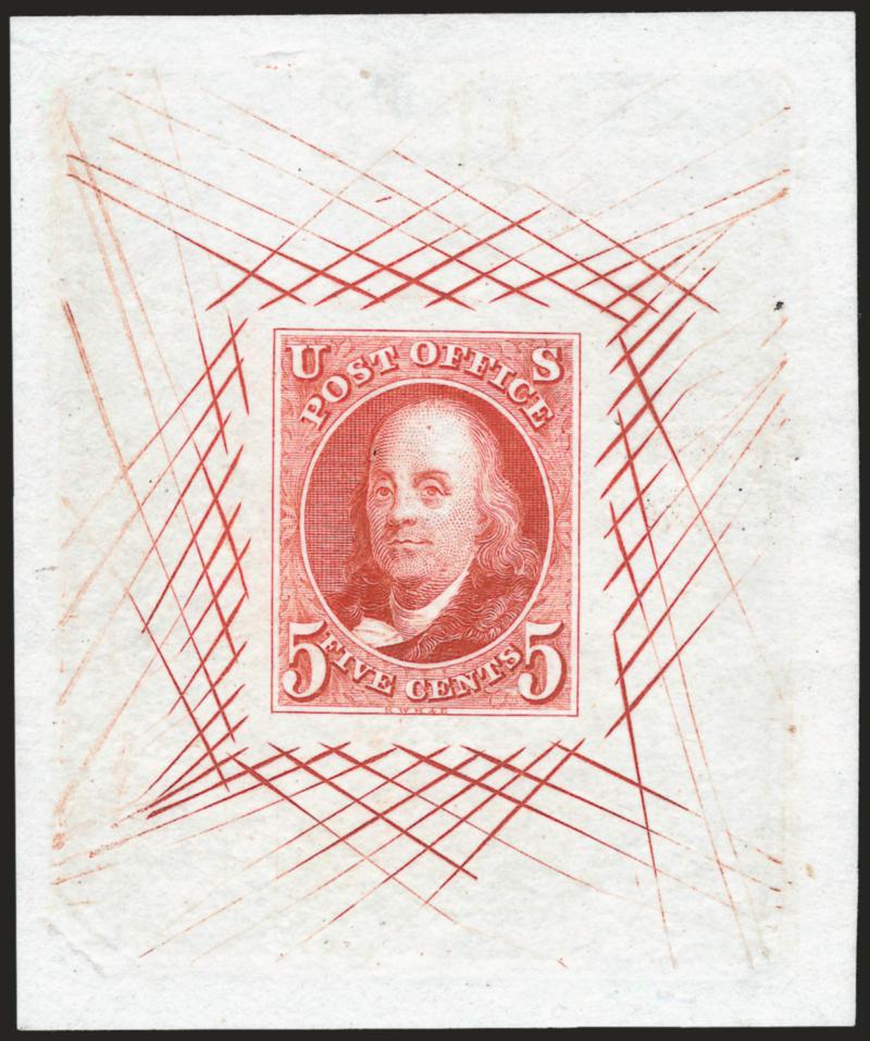 5c Orange Vermilion, Large Die Trial Color Proof on India (1TC1).> 51 x 61mm with cross-hatching all around, radiant color as fresh as the day it was printed, Extremely Fine, with 2006 P.F. certificate