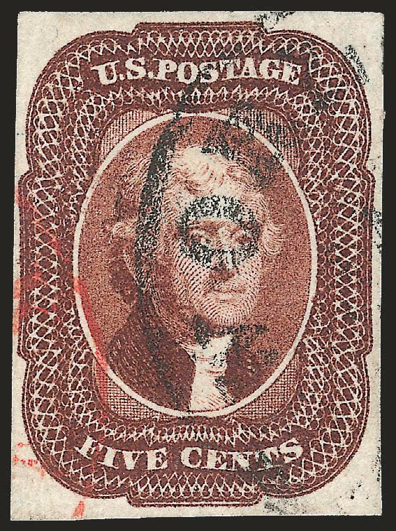 5c Red Brown (12).> Ample to full margins, bright shade on crisp paper, circular datestamp and portion of red transit cancel, Very Fine, with 1991 P.F. certificate