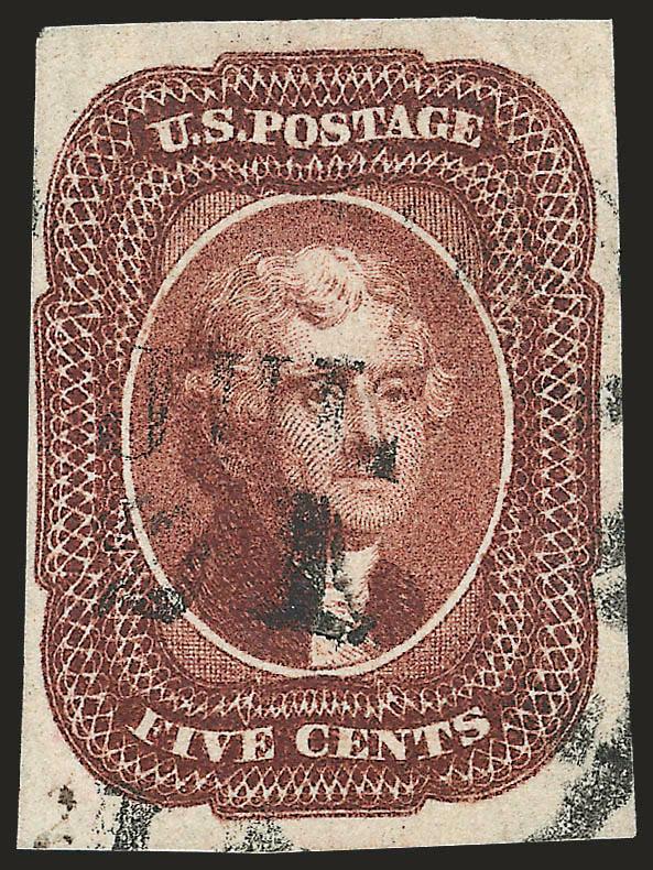 5c Red Brown (12).> Large margins to clear, rich color, faint corner crease at bottom right, Very Fine appearance
