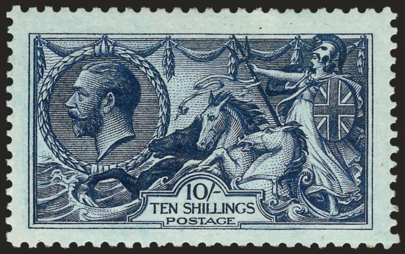 GREAT BRITAIN, 1913, 10sh Indigo Blue, Seahorse (175 SG 402).> Waterlow printing, original gum, h.r., Very Fine, SG £950