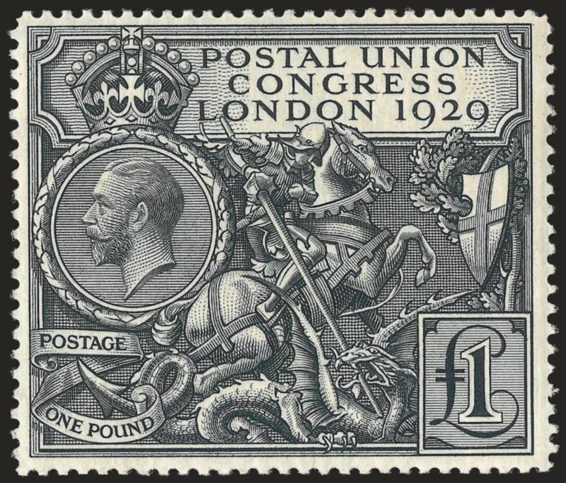 GREAT BRITAIN, 1929, £1 Black, Postal Congress (209 SG 438).> Original gum, barest trace of hinging, fresh and Very Fine, SG £750