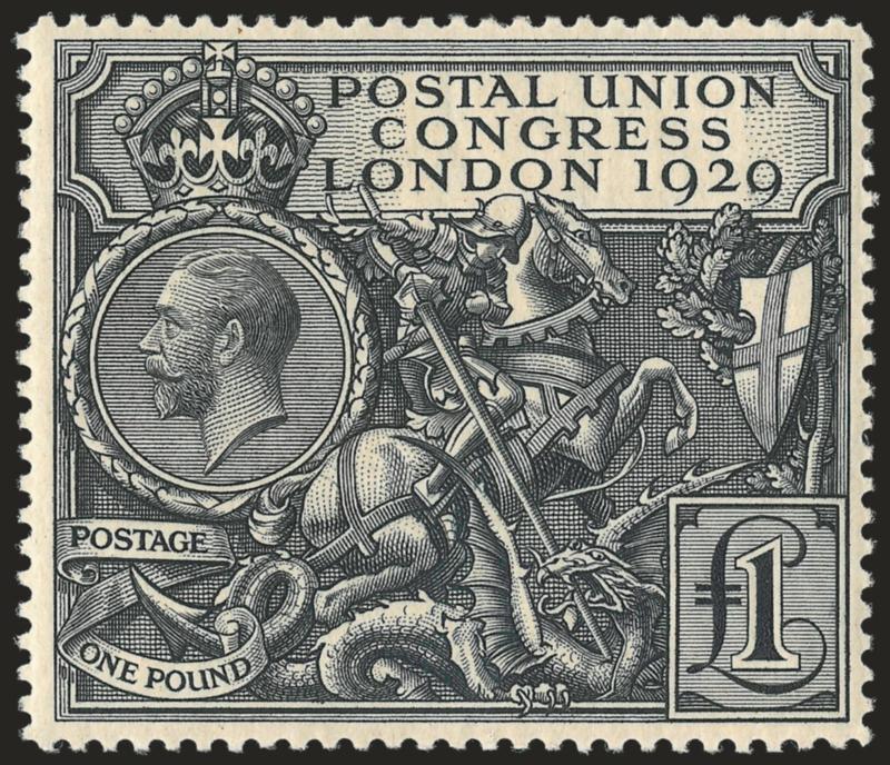 GREAT BRITAIN, 1929, £1 Black, Postal Congress (209 SG 438).> Original gum, barely hinged, detailed impression, Very Fine and choice, SG £750