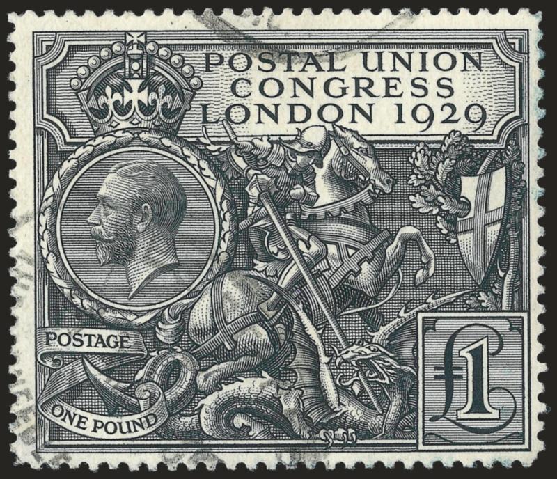 GREAT BRITAIN, 1929, £1 Black, Postal Congress (209 SG 438).> Unobtrusive cancels, crisp impression, Very Fine, SG £550