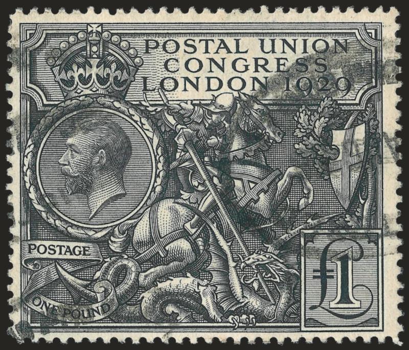 GREAT BRITAIN, 1929, £1 Black, Postal Congress (209 SG 438).> Neat strike of oval registry cancels, Fine, SG £550