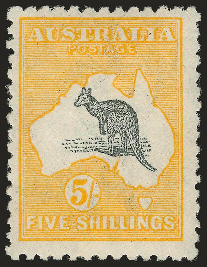 AUSTRALIA, 1915, 5sh Kangaroo (44 SG 30).> Vibrant color, fresh and Fine, SG £800