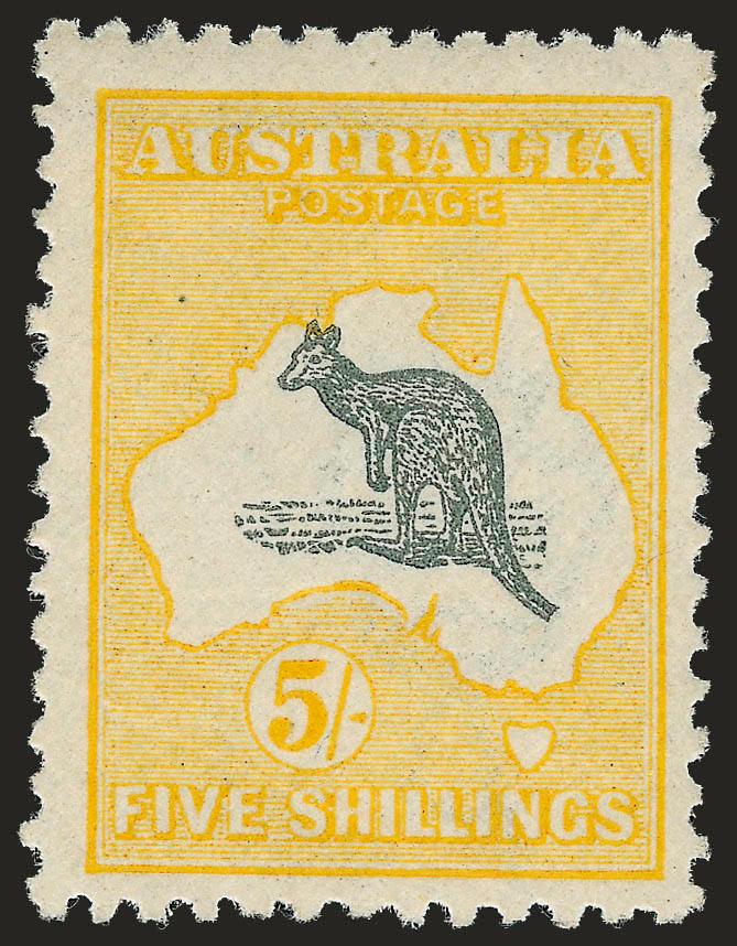 AUSTRALIA, 1918, 5sh Kangaroo (54 SG 42).> Mint N.H., vivid color, fresh and Fine, SG £200 as hinged