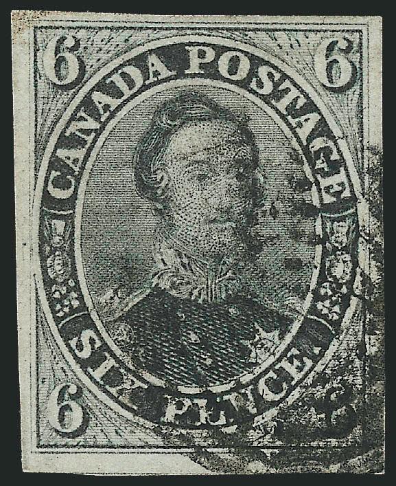 CANADA, 1855, 6p Slate Gray, Wove (5 SG 9).> Large margins all around, intense shade, bold strike of target cancel and trace of another cancel at top left, Very Fine and choice, SG £950