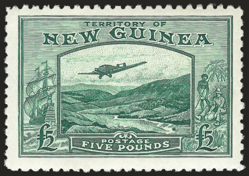 NEW GUINEA, 1935, £2 Violet, £5 Green, Air Post (C44-C45 SG 204-205).> Bright colors, wide margins, Very Fine, SG £875