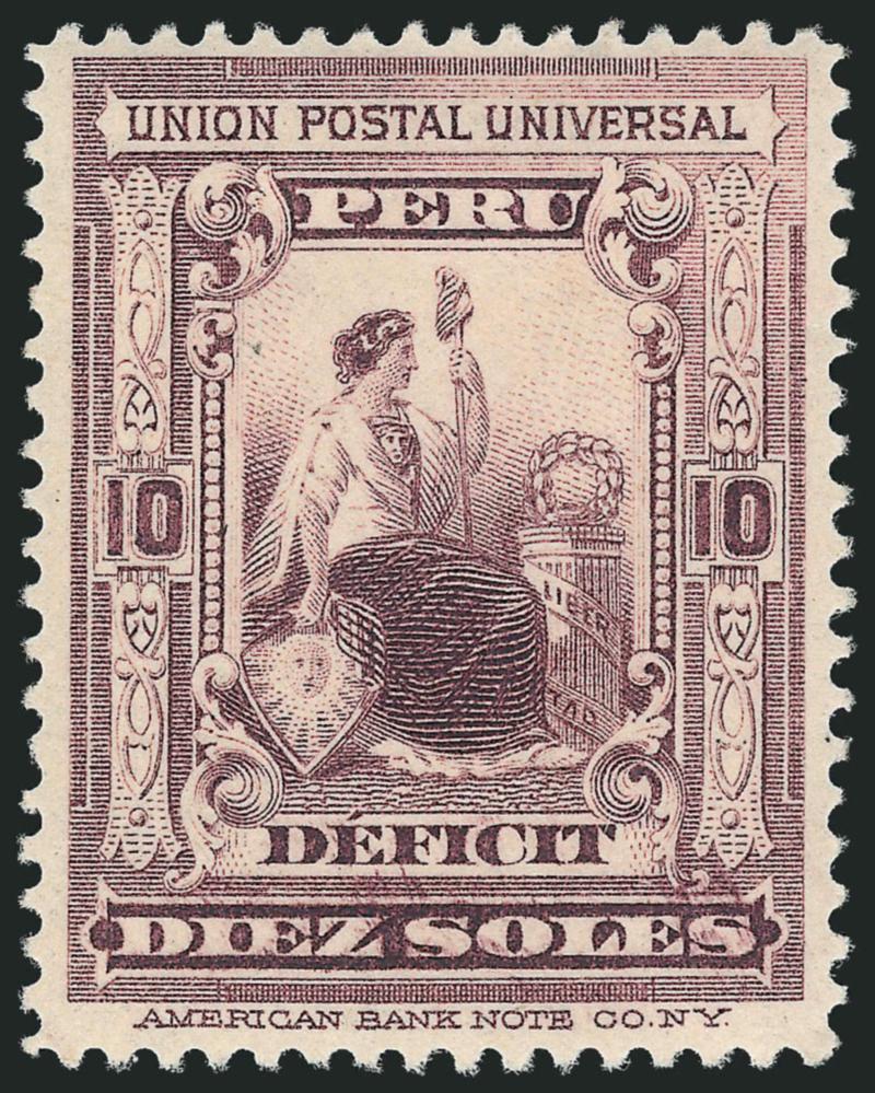 PERU, 1899, 10s Dull Violet, Postage Due (J35).> Original gum, detailed impression, well-balanced margins, Very Fine and choice