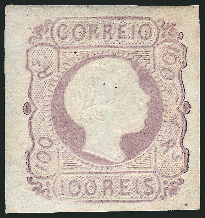 PORTUGAL, 1855, 100r Lilac (8).> Original gum, h.r., large and even margins, bright shade, Very Fine and choice, red Engel backstamp