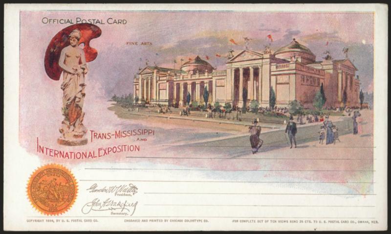 Trans-Mississippi Exposition Official Postal Cards.> Nine 1c Postal Cards (UX14) each showing a different building at the exposition, few faint toned spots, still Very Fine