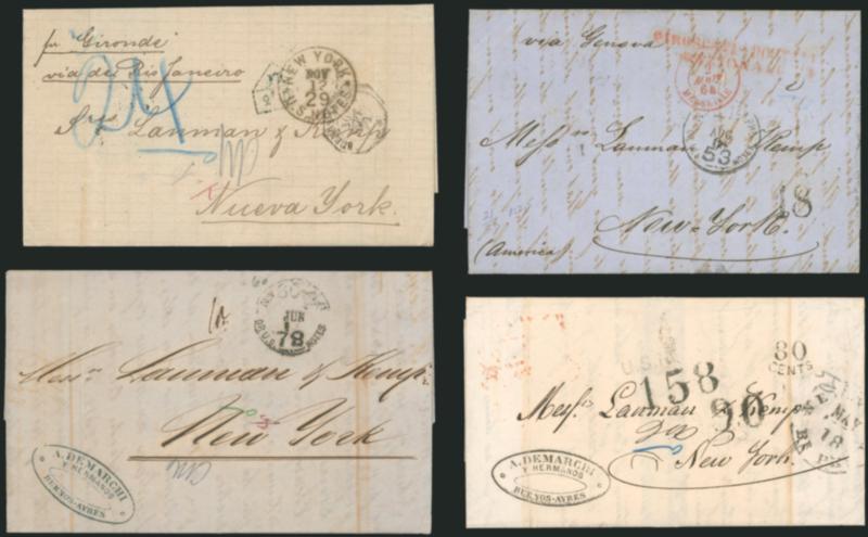Depreciated Currency Covers.> Just over 150 covers sent to the United States, destinations mostly to New York or Boston with few others incl. New Orleans, Maine, San Francisco and Baltimore, nice range of
originations incl. Turkey, France, Germany, B