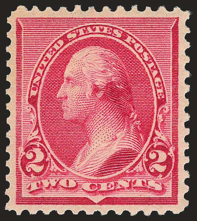 2c Carmine, Cap on Left 2 (220a).> Mint N.H., deep rich color, perfectly centered with wide and balanced margins<><>^EXTREMELY FINE GEM. THIS SUPERB STAMP IS ONE OF THE FINEST MINT NEVER-HINGED EXAMPLES OF THE
2-CENT 1890 ISSUE WITH CAP ON THE LE