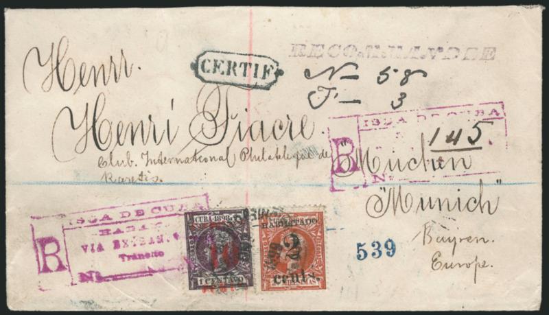 CUBA, Puerto Principe, 1898-99, 10c on 1c Black Violet (200).> Fourth printing (Cuba), Third printing (U.S.), <used with 2c on 2m Orange Brown (178),> First printing, Position 1, tied together by indistinct
strike of 1899 double-circle datestamp on r