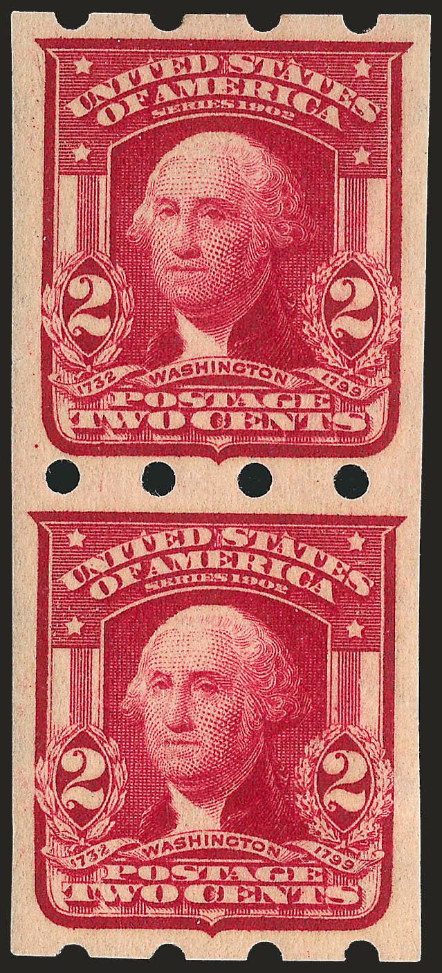 1c Blue Green, 2c Carmine, Lake, Brinkerhoff Ty. I (314, 320, 320a).> Pairs of each plus 2c Lake guide line pair, 1c no perfs at top, guide line pair a little trimmed at bottom, otherwise Fine-Very Fine, couple
with Mekeels backstamps